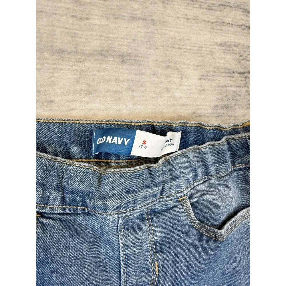 Old Navy Girls Blue Skinny Pull On Jeans Medium Wash Size S‎ 6-7 Elastic Waist